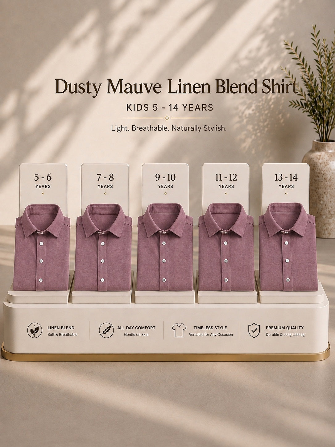 Dusty mauve linen blend shirt for kids size range