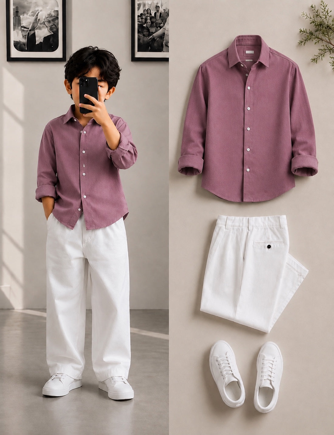 Dusty mauve linen blend shirt for kids