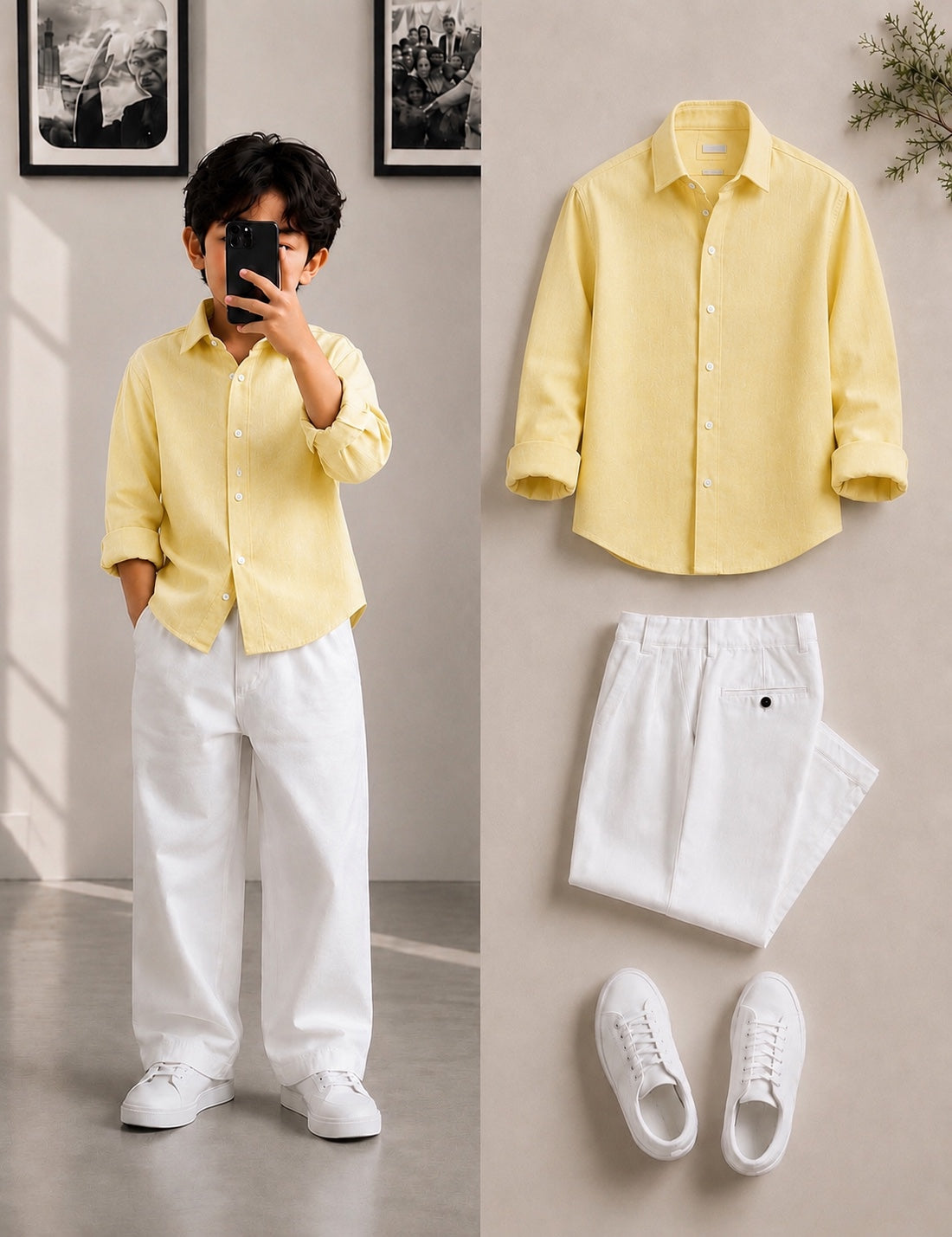 Light yellow linen blend shirt for kids