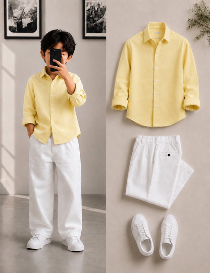 Light yellow linen blend shirt for kids