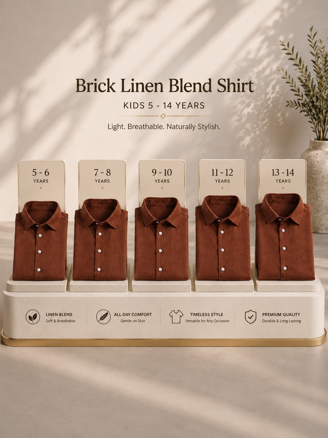 Terracotta linen blend shirt for kids size range